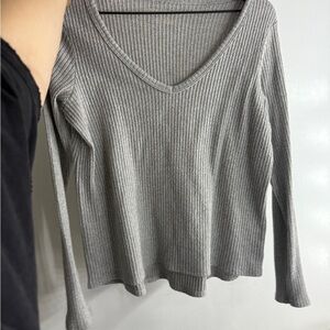 American Eagle Outfitters Gray Ribbed Fitted Blouse